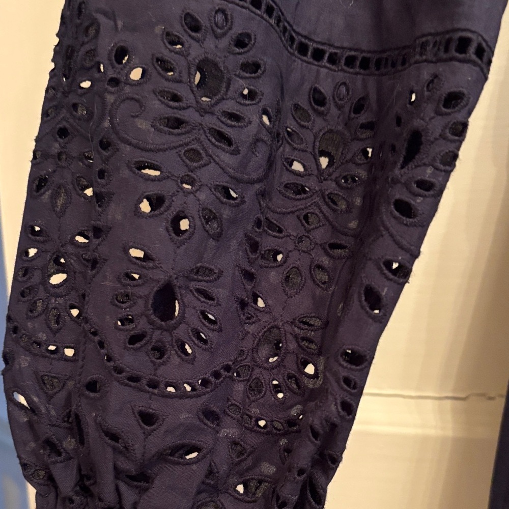 Boden Jen Broderie Navy Eyelet Hem Belted Midi Dress Size 2P - Picture 7 of 13